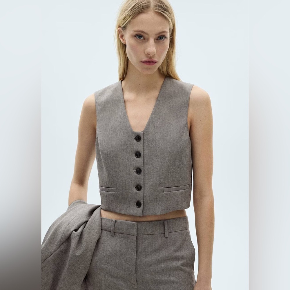 Mango MNG Grey Suit Button-Up Sleeveless Vest